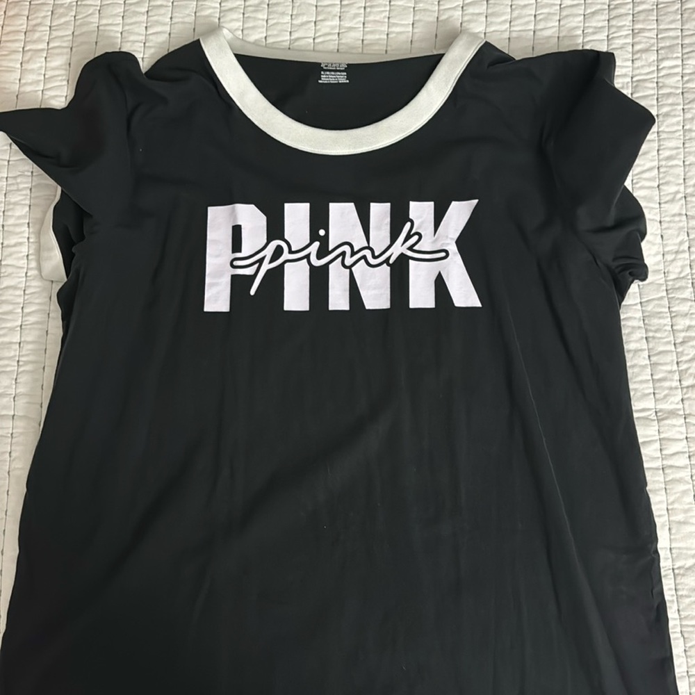 Pink tshirt with script logo in white